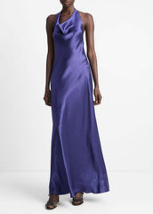 Satin Cowl-Neck Maxi Dress in Dresses & Skirts - DEEP IRIS