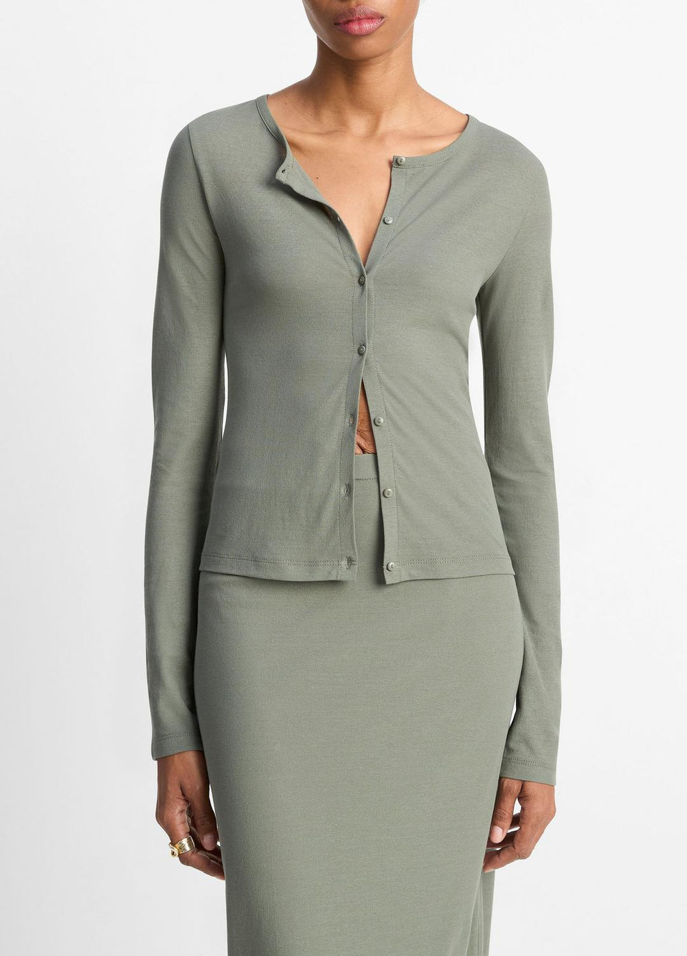 Cotton Crepe Jersey Cardigan in Shirts & Tees - CLAY SAGE