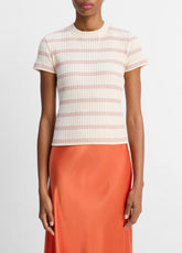 Striped Ribbed Cotton-Blend Top in Shirts & Tees - OAT SHELL COMBO