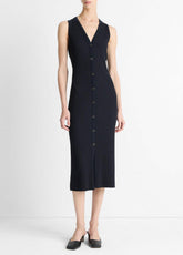 Ribbed Cotton-Blend Button-Front Dress in Dresses & Skirts - COASTAL BLUE