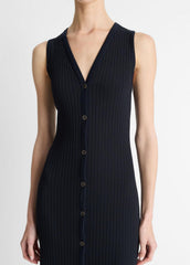 Ribbed Cotton-Blend Button-Front Dress in Dresses & Skirts - COASTAL BLUE