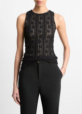 Smocked Lace Shell in Shirts & Tees - BLACK