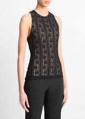 Smocked Lace Shell in Shirts & Tees - BLACK