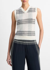 Featherweight Plaid Wool Sweater Vest in Sweaters - OFF WHITE/COASTAL BLUE