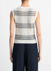 Featherweight Plaid Wool Sweater Vest in Sweaters - OFF WHITE/COASTAL BLUE