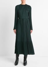 Pleated Satin Long-Sleeve Dress in Dresses & Skirts - MARINE PINE