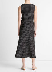 Trellis Plaid Draped Sleeveless Wrap Dress in Dresses & Skirts - BLACK/CREAM
