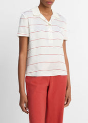 Knit-Collar Striped Silk Polo Shirt in Shirts & Tees - CREAM/BRICK ROSE