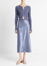 Contrast-Waistband Satin Bias Skirt in Dresses & Skirts - MAUVE THISTLE