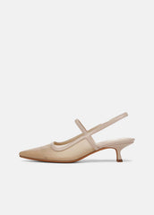 Venice Leather and Mesh Slingback Kitten Heel in Shoes - BIRCH SAND