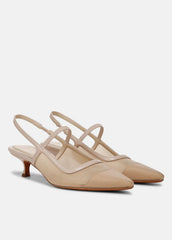 Venice Leather and Mesh Slingback Kitten Heel in Shoes - BIRCH SAND