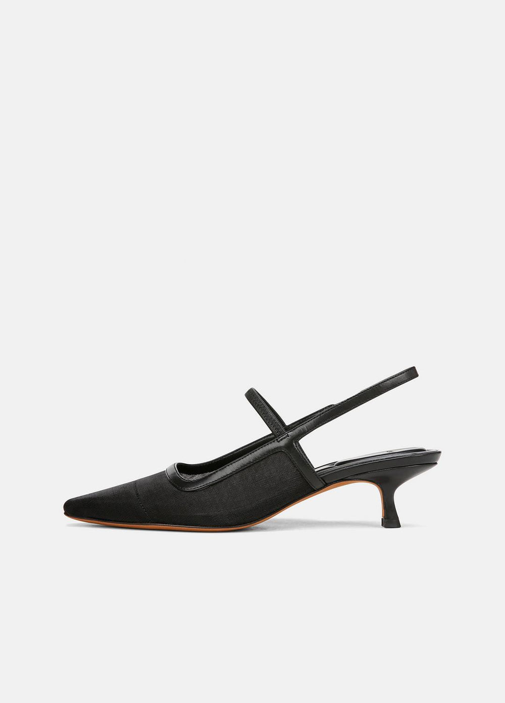 Venice Leather and Mesh Slingback Kitten Heel in Shoes - BLACK