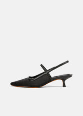 Venice Leather and Mesh Slingback Kitten Heel in Shoes - BLACK