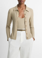 Ribbed Collared Long-Sleeve Button-Front Top in Shirts & Tees - MOJAVE