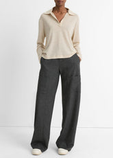 Wool Relaxed Long-Sleeve Polo Shirt in Shirts & Tees - LIGHT HEATHER ECRU