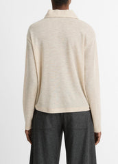 Wool Relaxed Long-Sleeve Polo Shirt in Shirts & Tees - LIGHT HEATHER ECRU