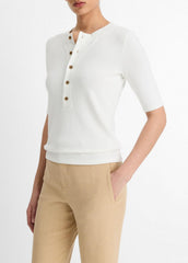 Jersey Elbow-Sleeve Henley in Shirts & Tees - OFF WHITE