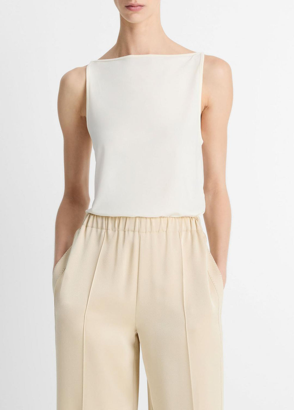 Matte Jersey Boat-Neck Tank in Shirts & Tees - IVORY