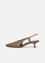 Sabrina Leather Slingback Kitten Heel in Shoes - SAND SHELL