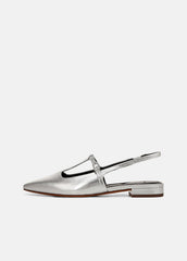Iliana Metallic Leather Slingback Flat in Shoes - SILVER