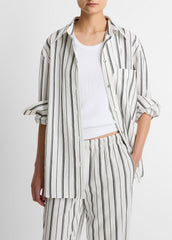 Resort Stripe Oversized Button-Front Shirt in Long Sleeve - WHITE/BLACK