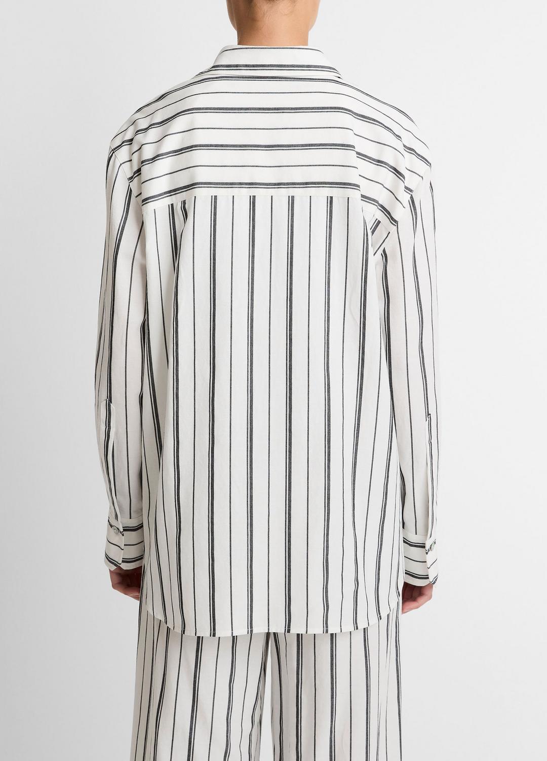 Resort Stripe Oversized Button-Front Shirt in Long Sleeve - WHITE/BLACK
