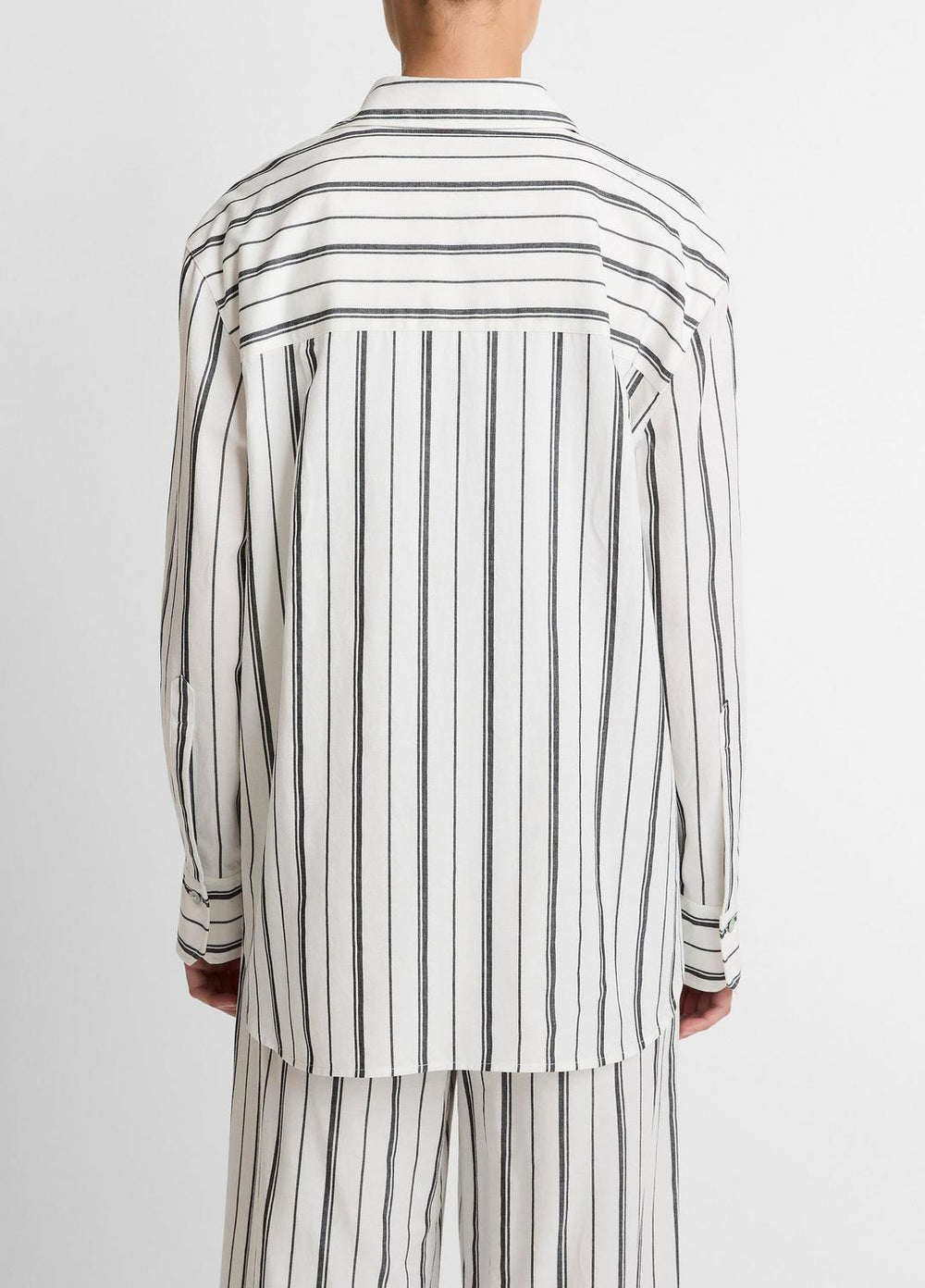 Resort Stripe Oversized Button-Front Shirt in Long Sleeve - WHITE/BLACK