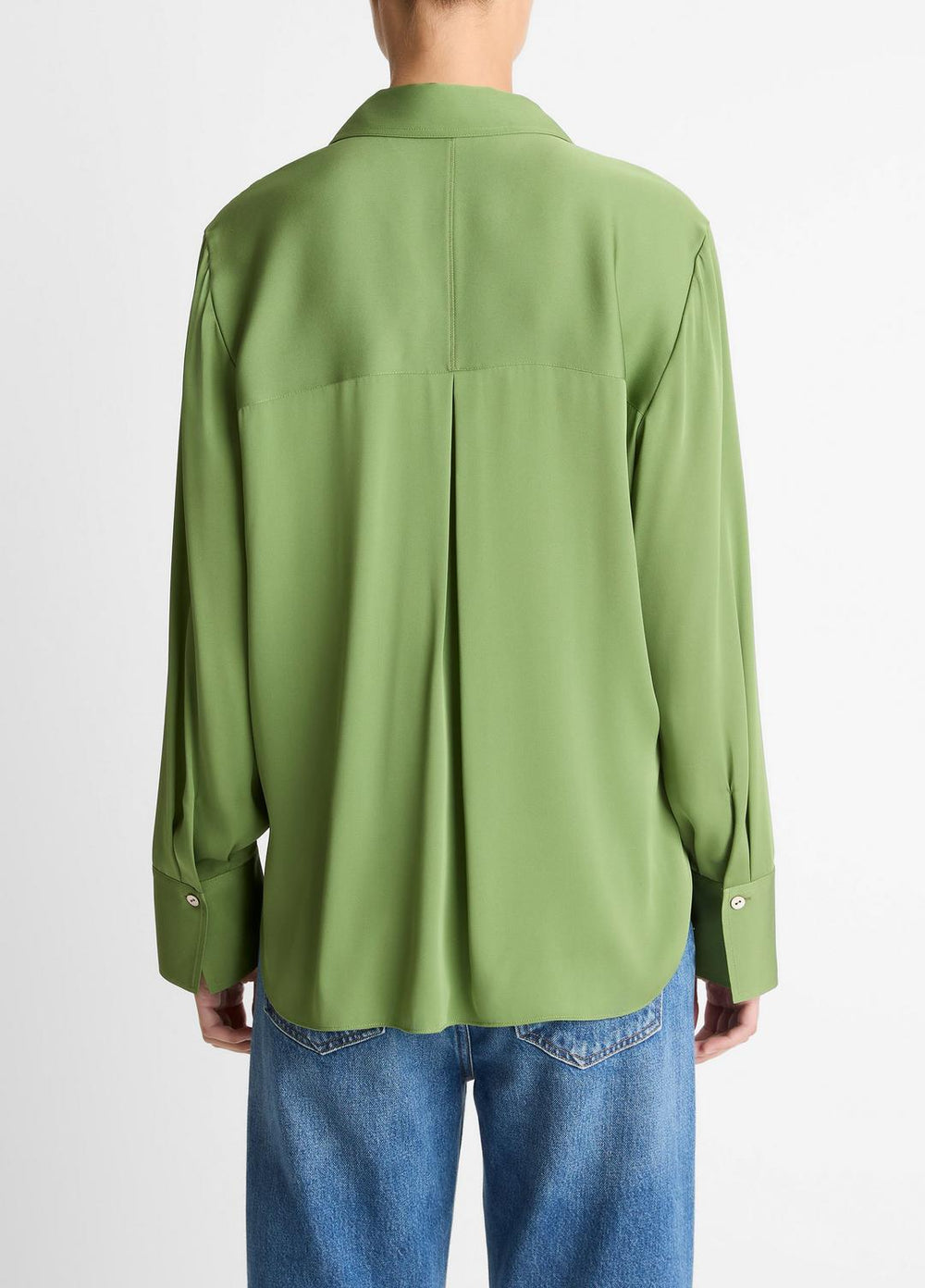 Stretch-Silk Button-Front Blouse in Long Sleeve - CLOVER