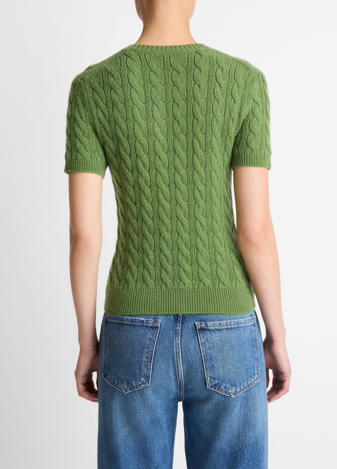 Cable-Knit Wool & Cashmere-Blend Short-Sleeve Sweater in Crew Neck - CLOVER