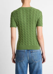 Cable-Knit Wool & Cashmere-Blend Short-Sleeve Sweater in Crew Neck - CLOVER