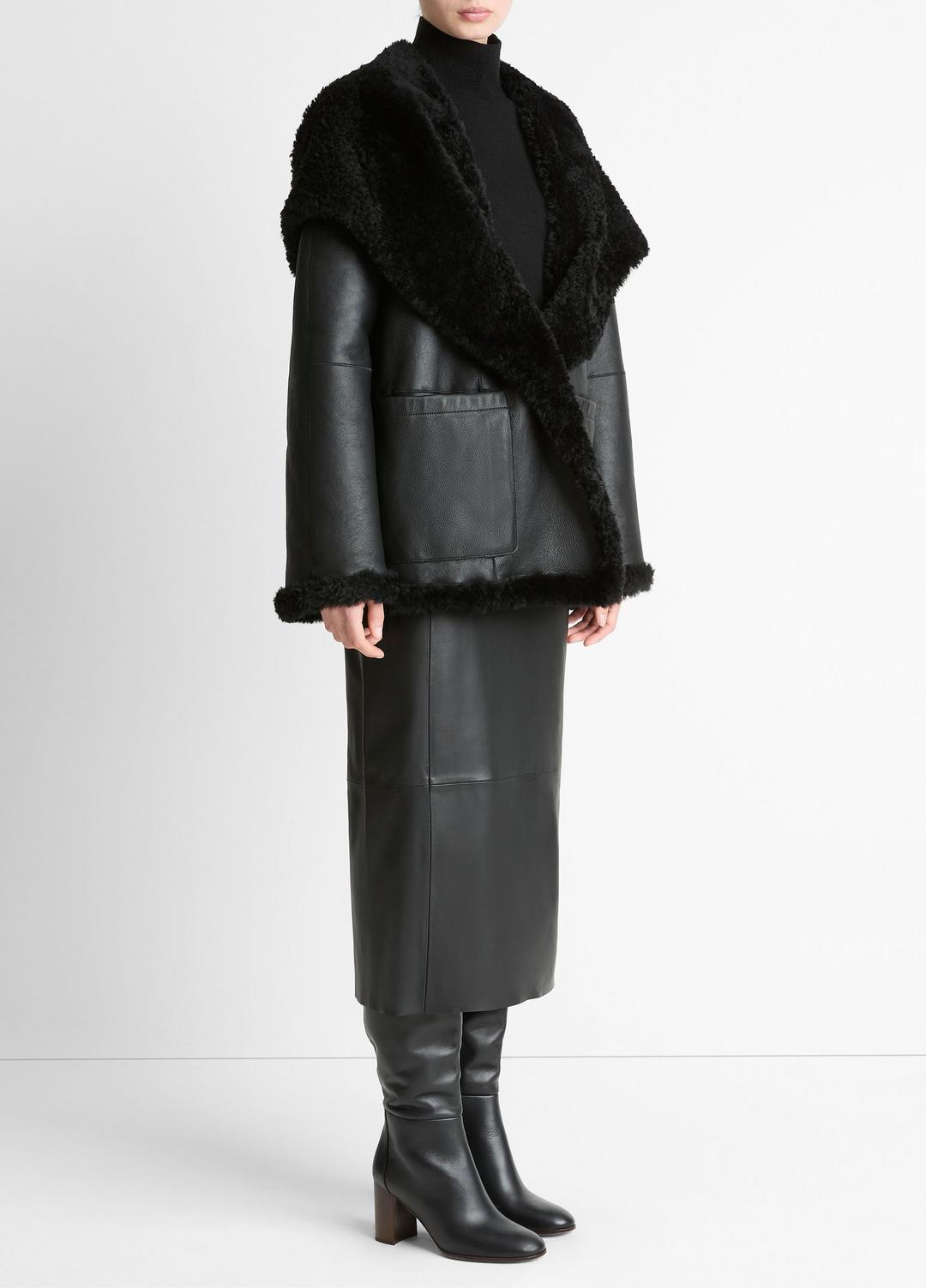 Shearling Hooded Jacket in Jackets - BLACK