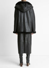Shearling Hooded Jacket in Jackets - BLACK