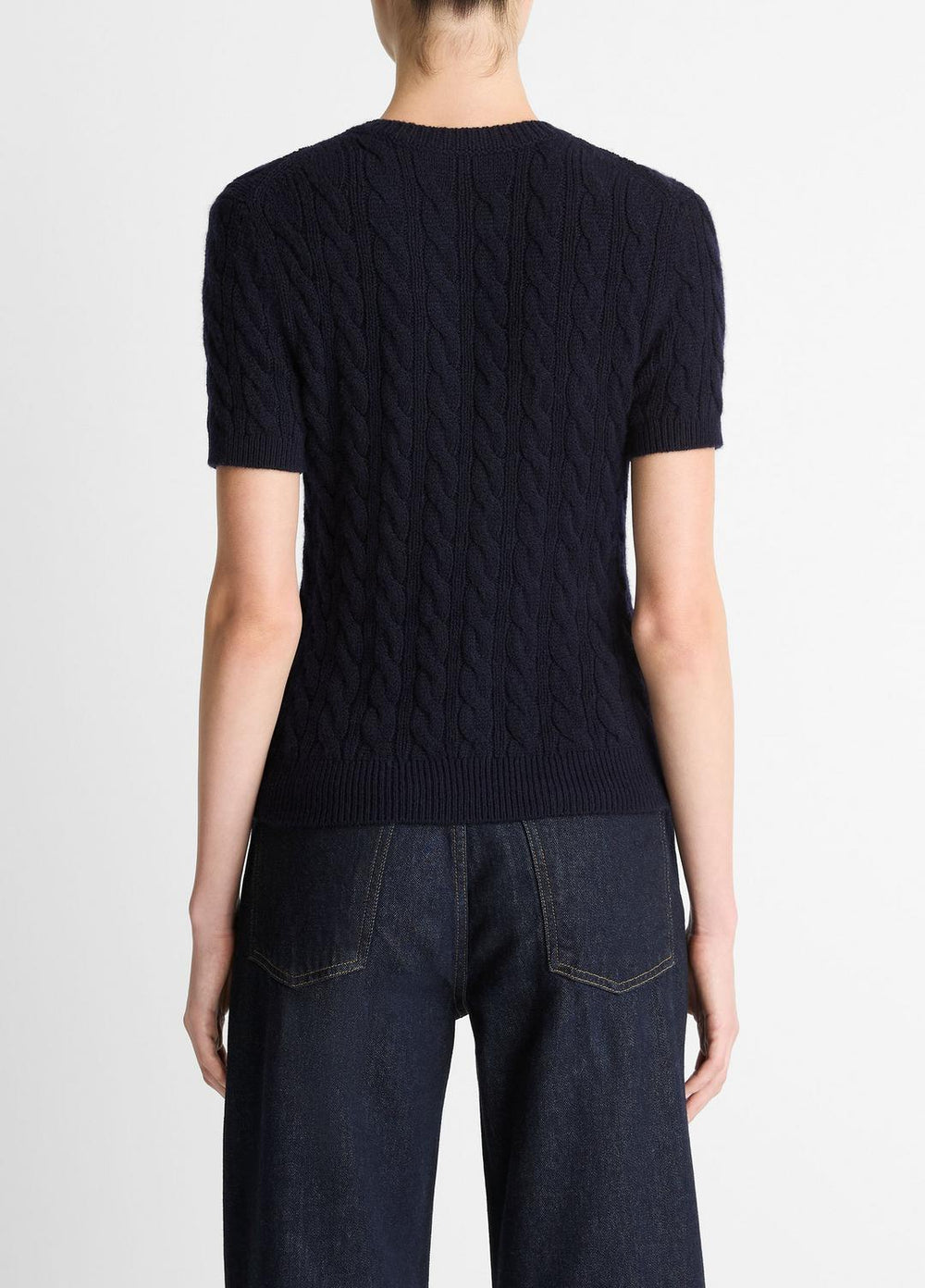 Cable-Knit Wool & Cashmere-Blend Short-Sleeve Sweater in Crew Neck - COASTAL BLUE