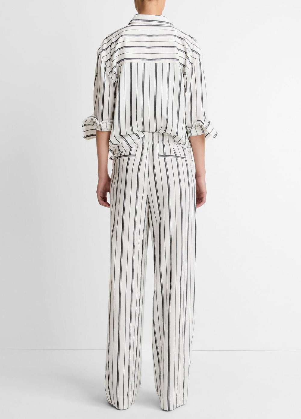 Resort Stripe Pull-On Pant in Wide Leg - WHITE/BLACK