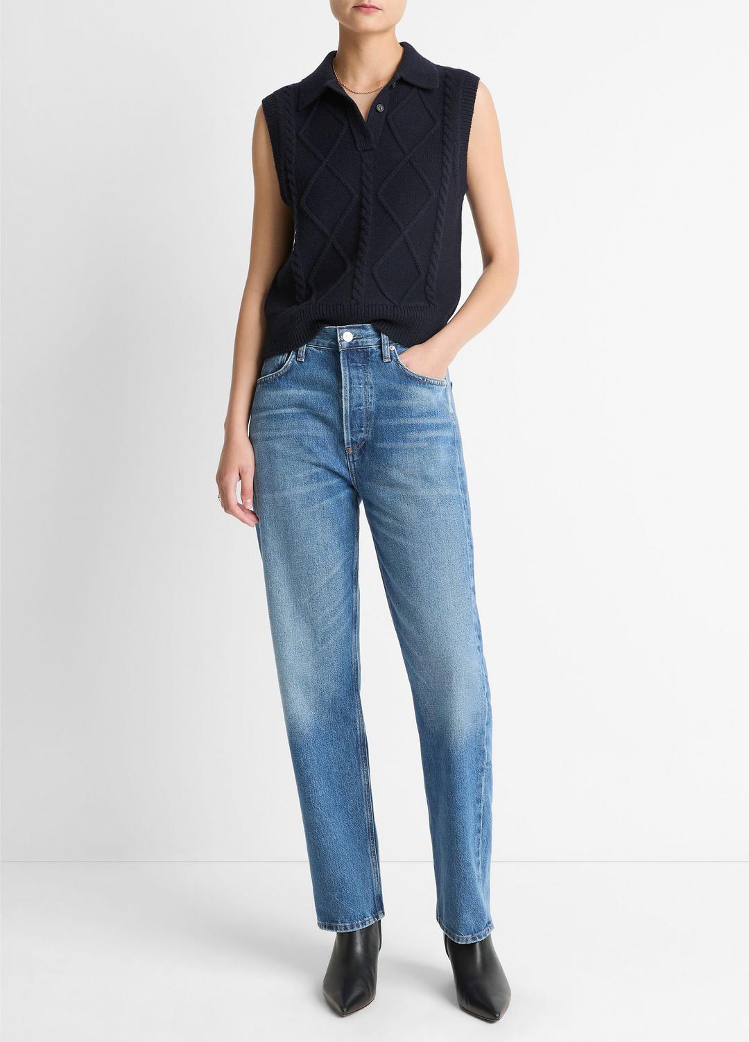 Cable-Knit Wool & Cotton-Blend Sweater Vest in V-Neck - COASTAL BLUE