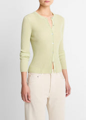 Ribbed Cashmere-Silk Cardigan in Cardigans - PALE FERN