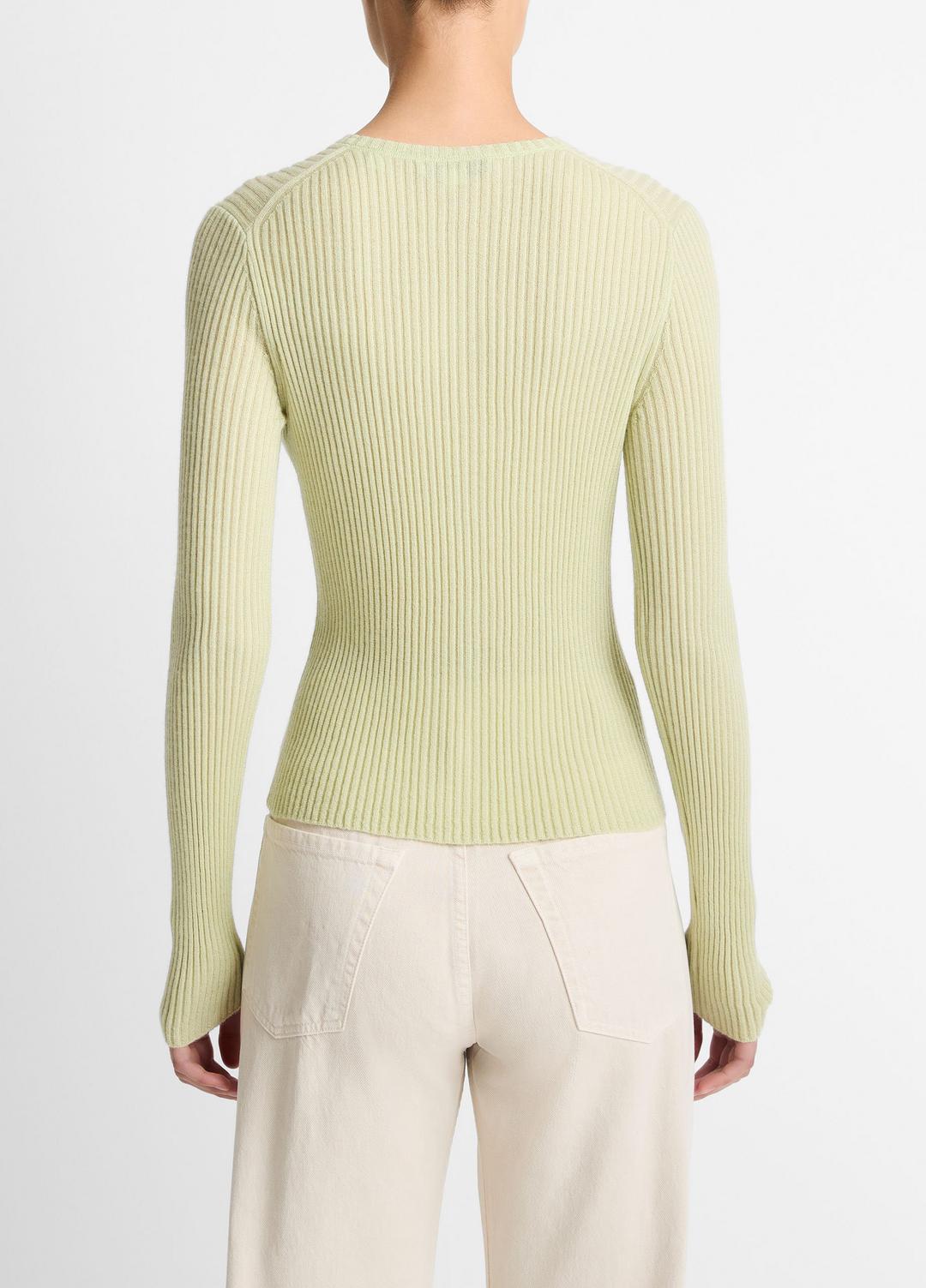 Ribbed Cashmere-Silk Cardigan in Cardigans - PALE FERN