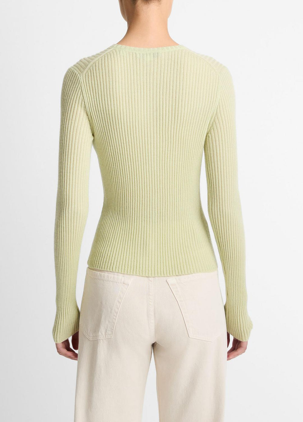 Ribbed Cashmere-Silk Cardigan in Cardigans - PALE FERN