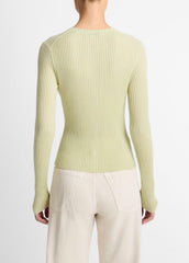 Ribbed Cashmere-Silk Cardigan in Cardigans - PALE FERN