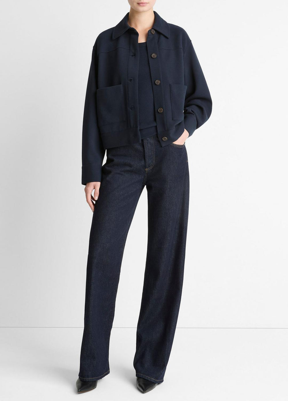 Double-Face Cropped Jacket in Jackets - COASTAL BLUE