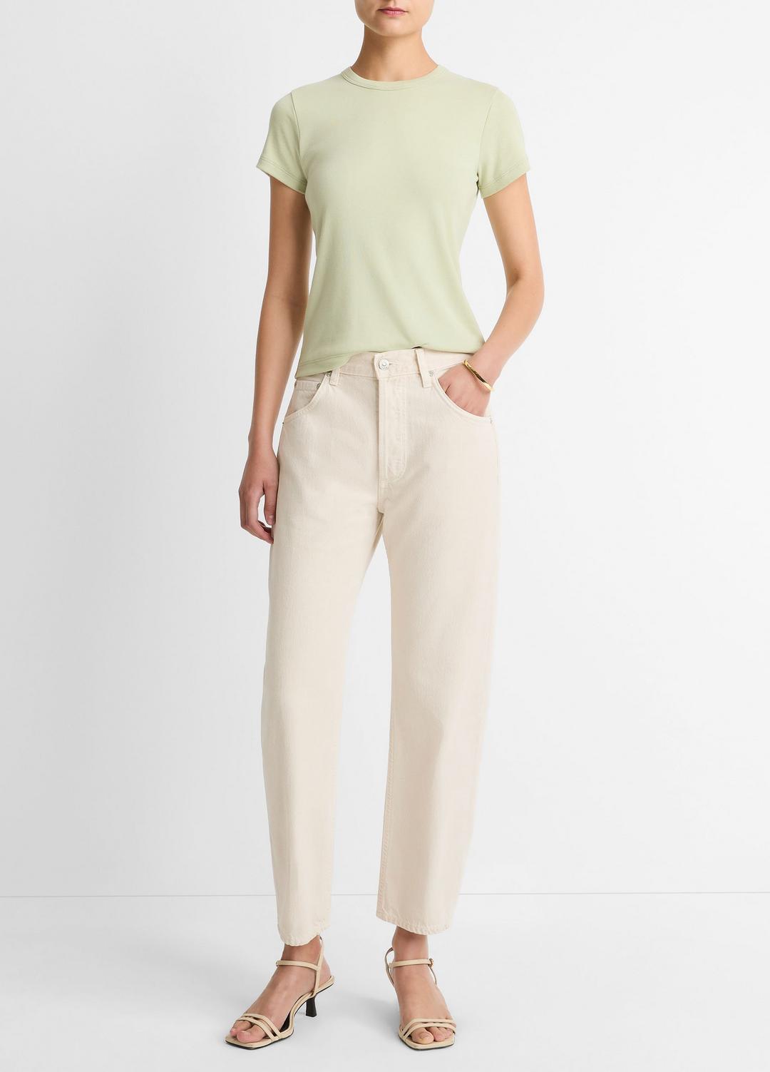 Pima Cotton-Blend '90s Shrunken T-Shirt in Short Sleeve - PALE FERN