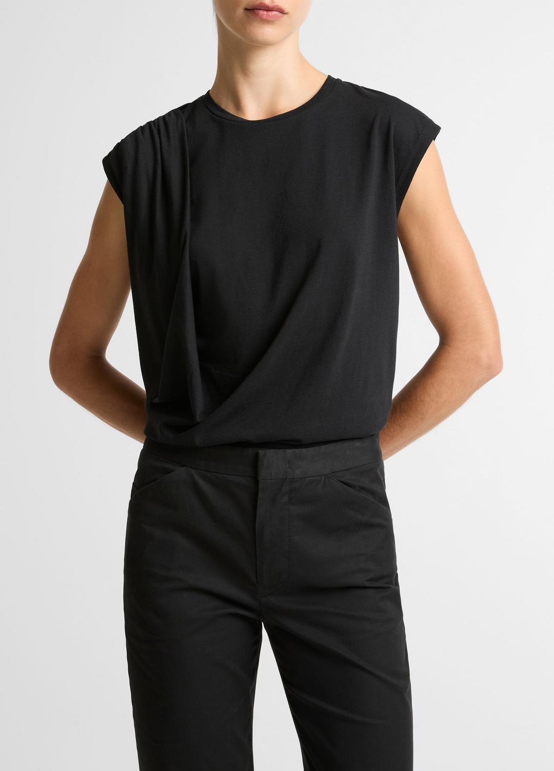 Pima Cotton-Blend Draped Relaxed Top in Tank Tops - BLACK