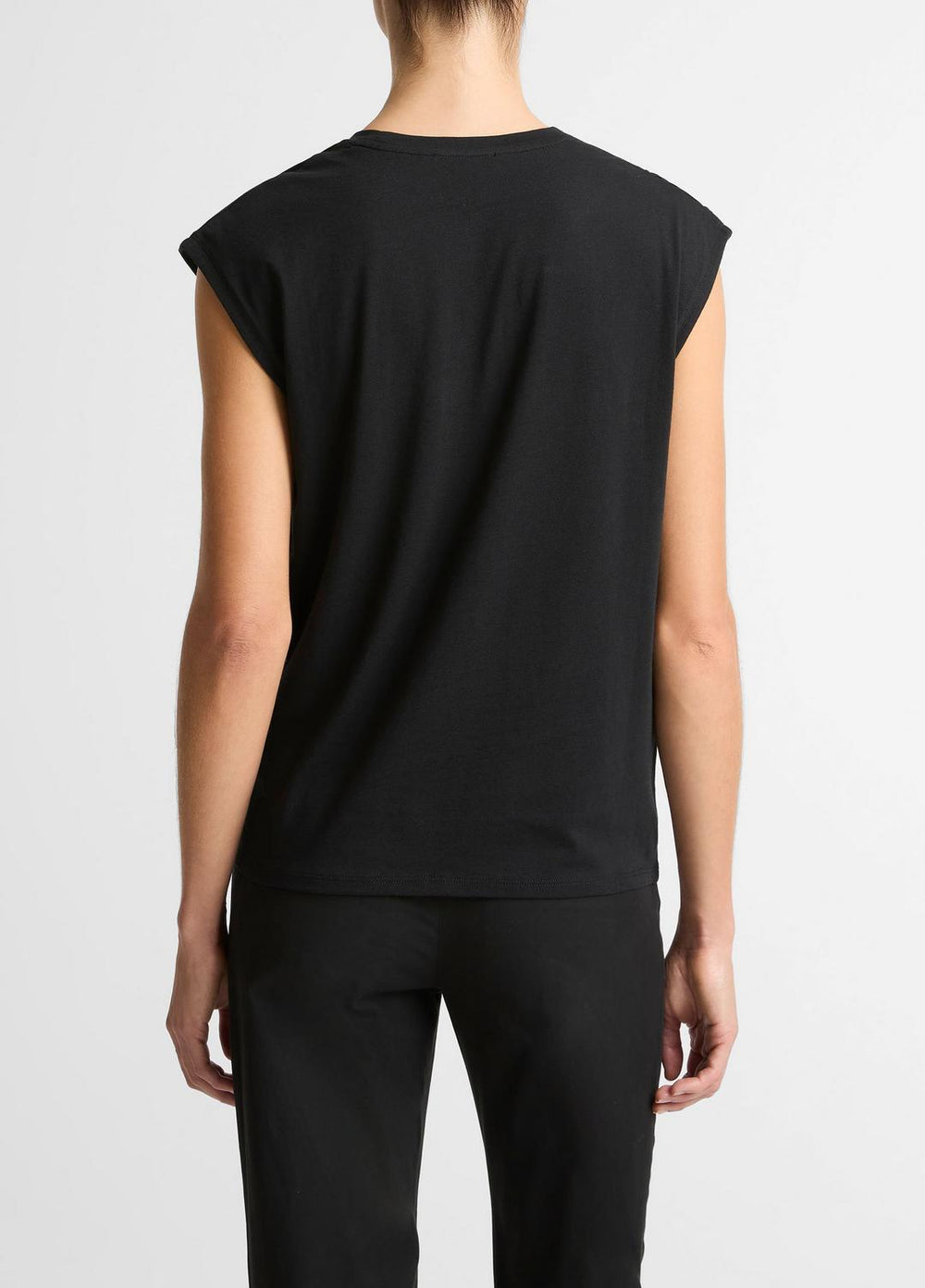 Pima Cotton-Blend Draped Relaxed Top in Tank Tops - BLACK