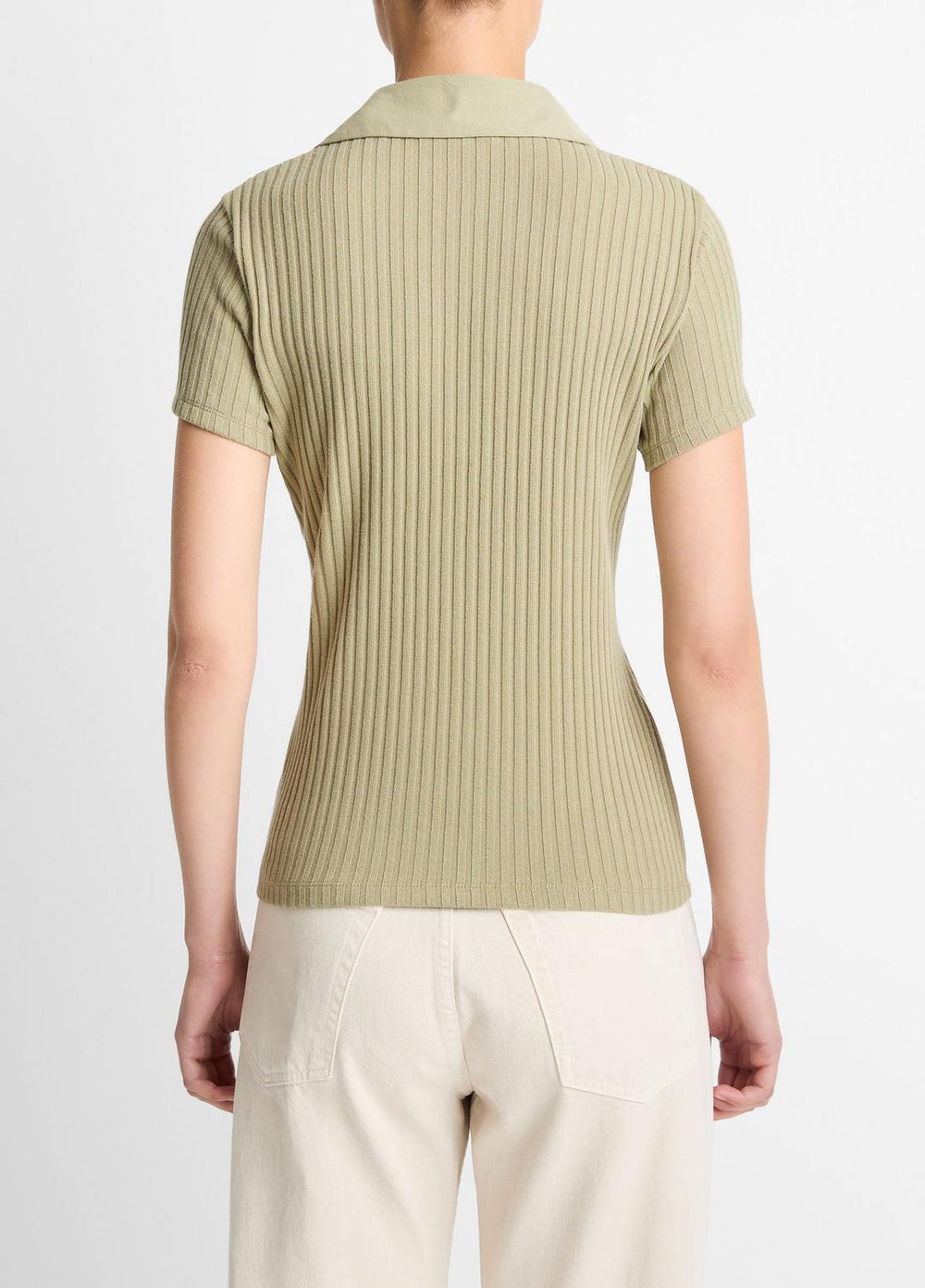 Ribbed Cotton-Blend Polo Shirt in Short Sleeve - OLIVE STONE