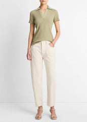 Ribbed Cotton-Blend Polo Shirt in Short Sleeve - OLIVE STONE
