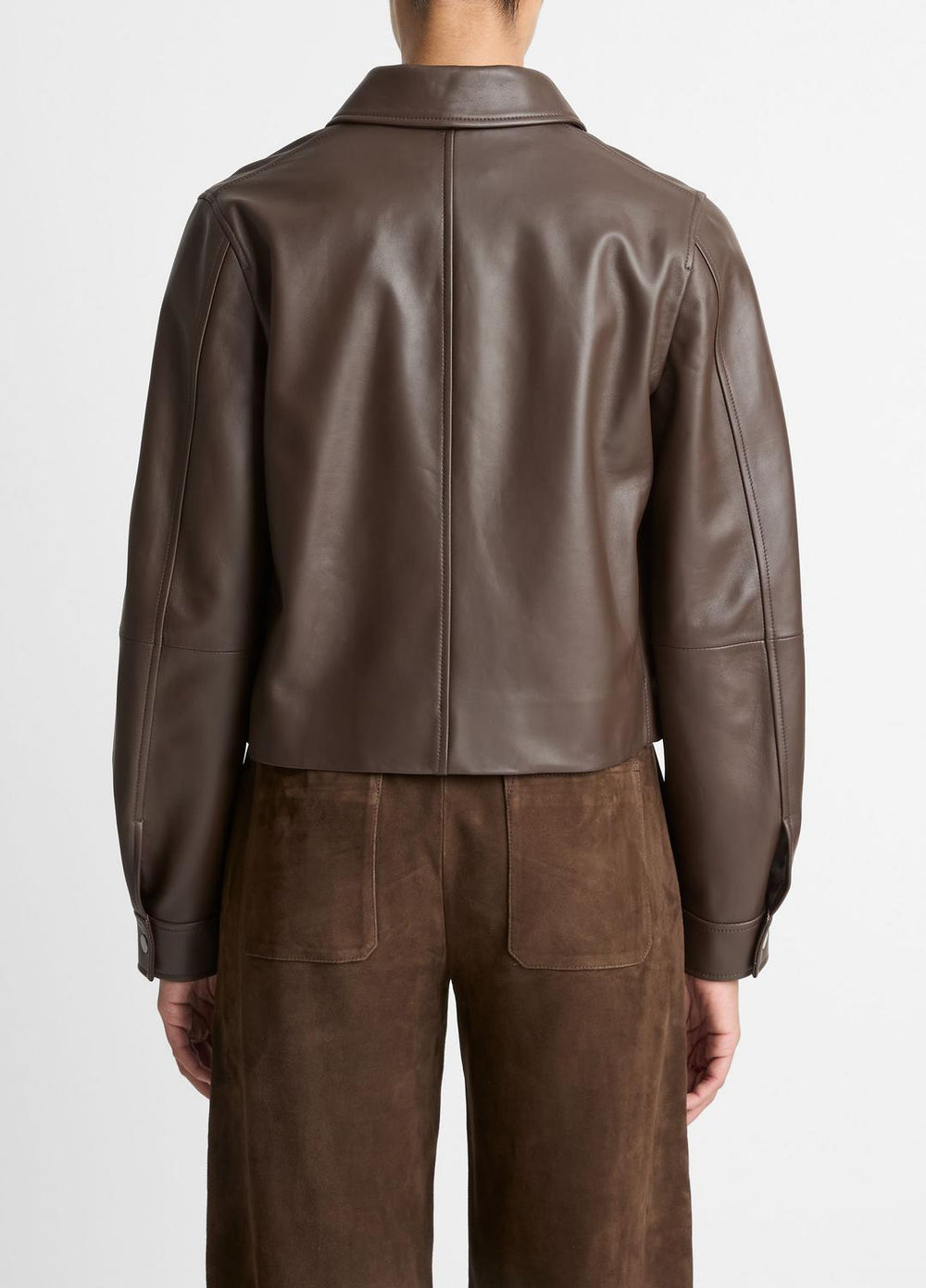 Leather Cropped Zip-Front Jacket in Leather Jackets - CHOCOLATE