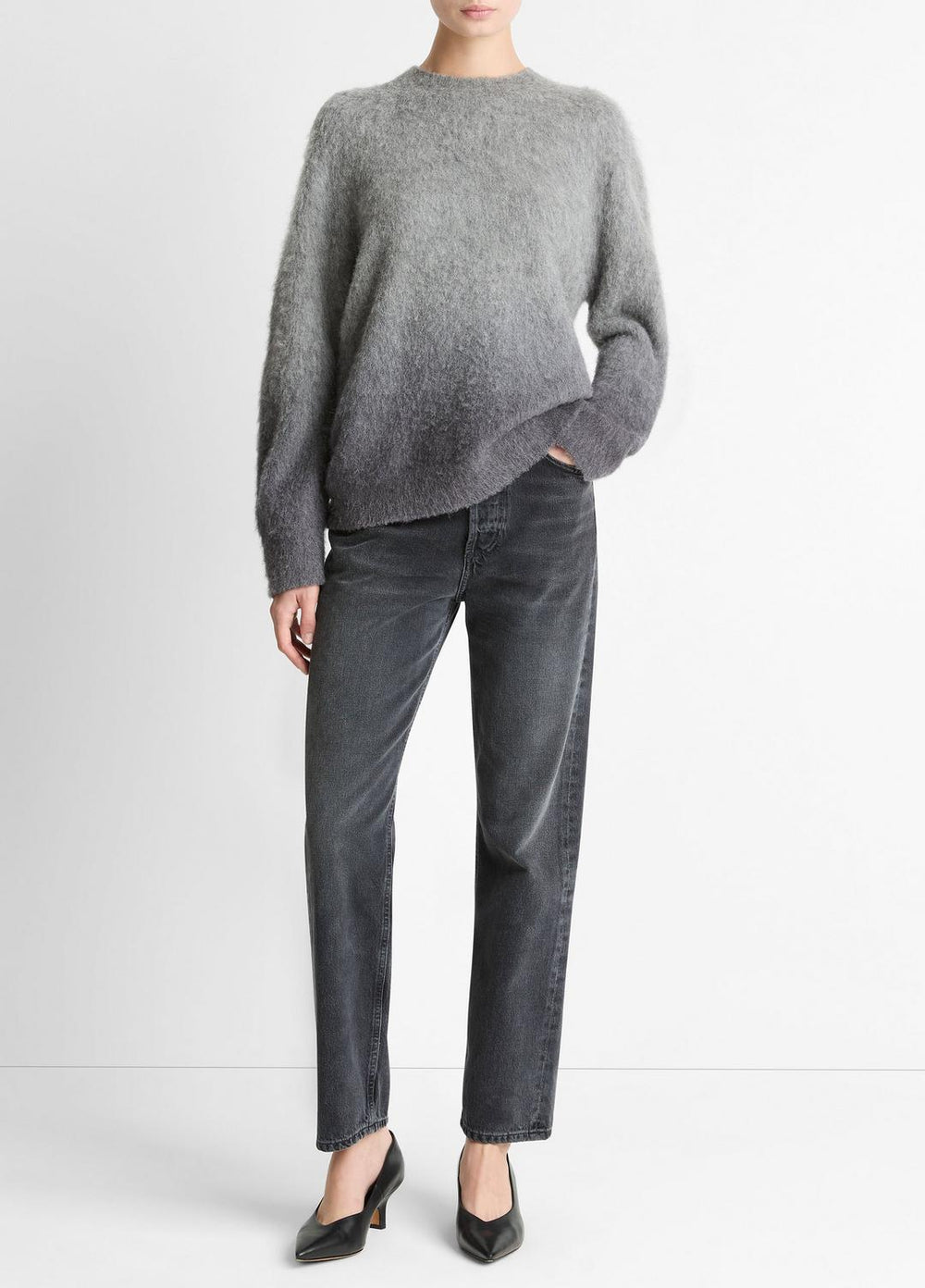 Ombré Alpaca & Wool-Blend Sweater in Crew Neck - GREY OMBRE