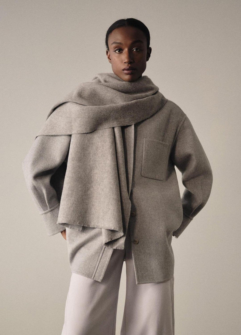Double-Face Wool & Cashmere-Blend Shirt Jacket in Jackets - HEATHER GREY