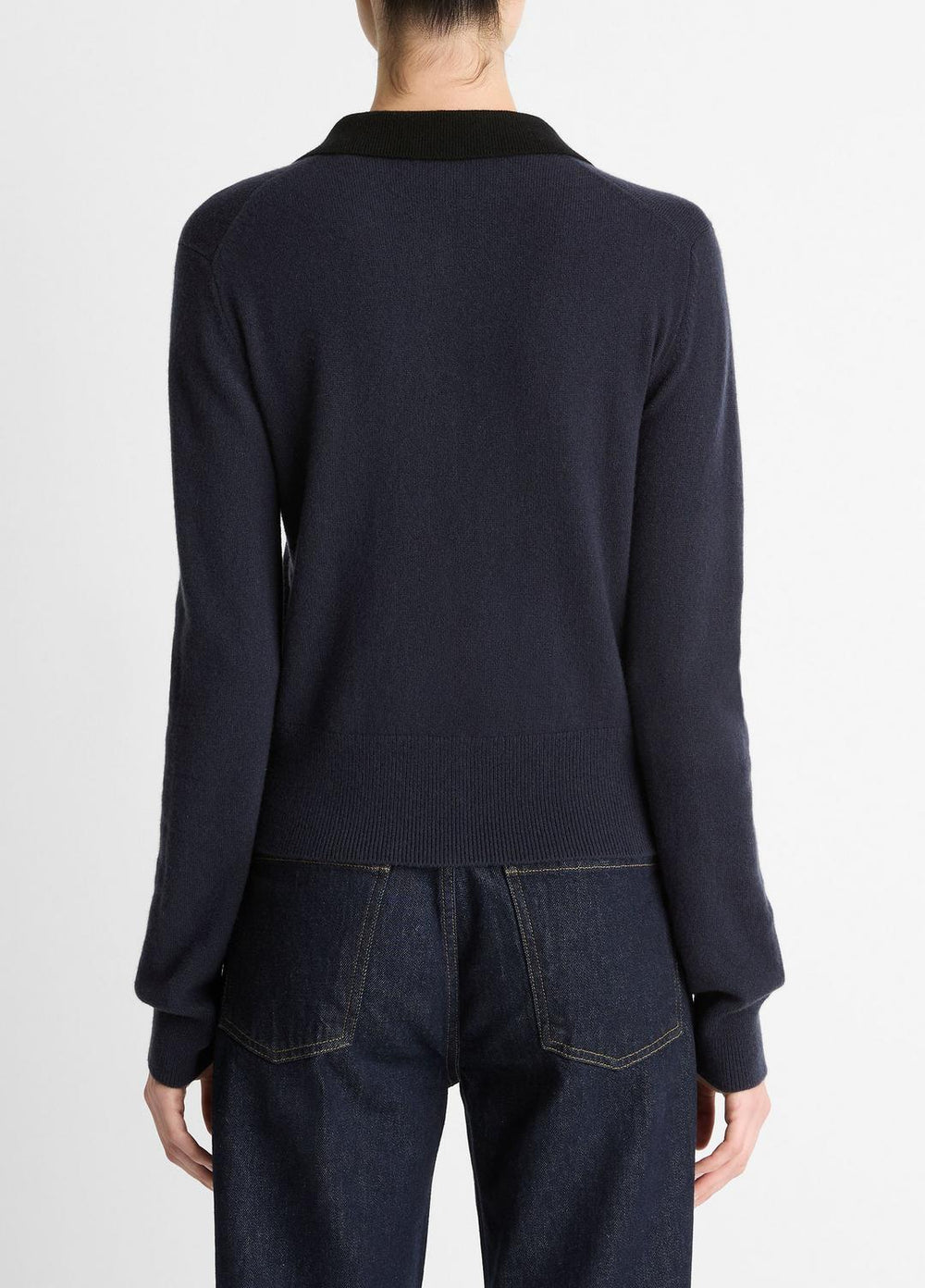 Contrast-Trim Wool & Cashmere-Blend Collared Cardigan in Cardigans - NIGHT MARINE/BLACK
