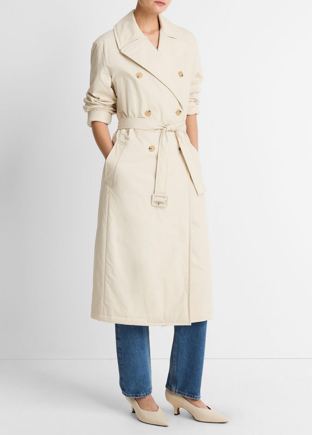 Padded Cotton Long Coat in Coats - WHITE TEA